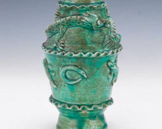 Chinese Turquoise Ceramic Vessel with Dragon