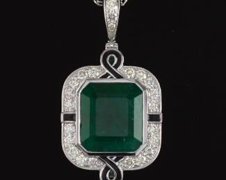 Ladies 17.02 Carat Emerald and Diamond Pendant