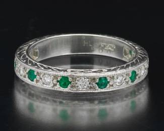 Art Deco Style Platinum, Diamond and Emerald Band 