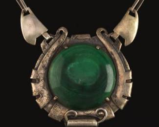 Ladies Artisan Sterling Silver and Green Onyx Necklace 