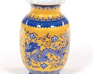 Chinese Porcelain Cobalt Blue and Gold Bejewelled Dragon Vase