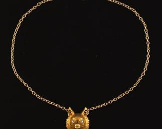 Antique Gold and Diamond Fox Head Chain Bracelet 
