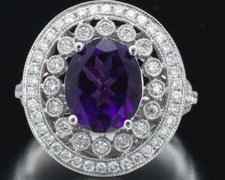 Ladies Amethyst and Diamond Cocktail Ring 