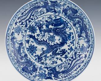 Blue and White Chinese Dragon Porcelain Bowl