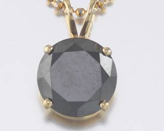 Ladies Gold and 6 Carat Black Diamond Pendant on Chain 