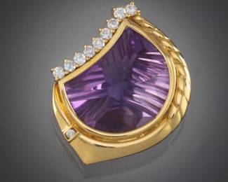 Artisan Cut Amethyst and Diamond Pendant