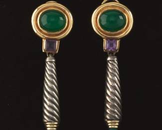 David Yurman Chalcedony, Silver, and Gold Earrings 
