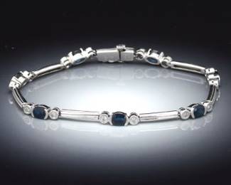 Ladies Art Deco Style Platinum, Gold, Blue sapphire and Diamond Bracelet 