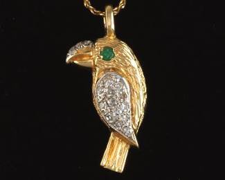 Diminutive Gold and Diamond Bird Pendant on Chain 
