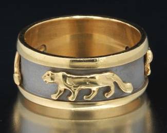 Cartier Style TwoTone Gold Panther Design Band 