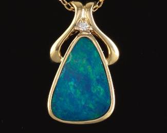 Ladies Gold and Boulder Black Opal Pendant on Italian Gold UnoAErre Chain 