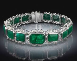 Impressive 57 Carat Emerald and Diamond Bracelet 