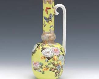 Japanese Porcelain Enameled Ewer with Citron Color Glazing