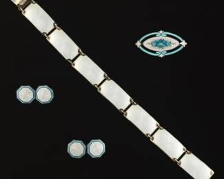 DavidAndersen Style Three Sterling Silver and Guilloche Enamel Vintage Jewellery 