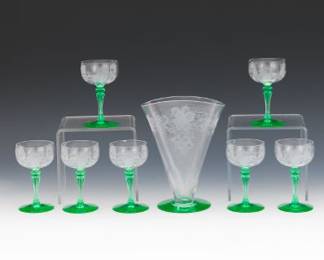 Hawkes Fan Vase and Seven Tiffin Glasses