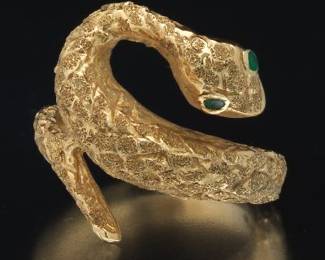Ladies Gold and Emerald Serpentine Ring 