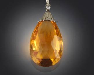 Diamond and Citrine Briolette Pendant on Silver Chain 