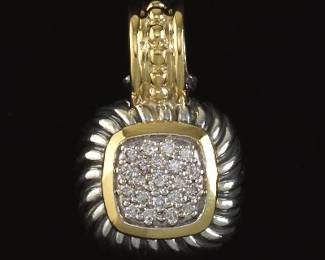 David Yurman Gold, Sterling Silver and Diamond Pendant 