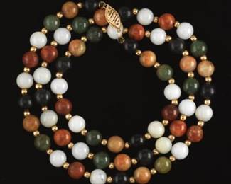 Ladies Gold and Multicolor Jade Beads Necklace 