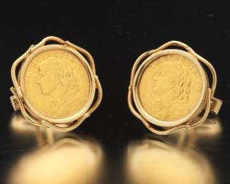 A Pair of Helvetia 20 Franc Coin Cufflinks 
