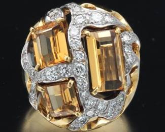 Ladies Citrine and Diamond Dome Ring 