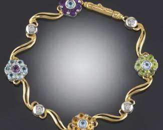 Ladies Gold and Gemstone Flower Bracelet 