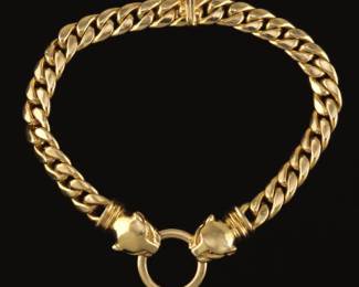 Cartier Style Italian Gold Panther Heads Bracelet 