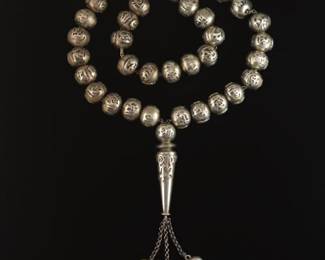 Antique Rare Ottoman Empire or Persian Empire Silver Islamic Misbaha Prayers Beads 