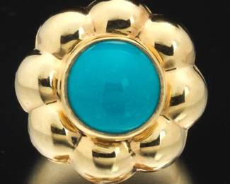 Ladies Italian Gold and Turquoise Floral Ring 
