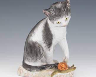 Achille Bloch Porcelain Cat with Snail