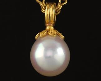 Bessie Jamison High Carat Gold and Pearl Pendant on Chain 