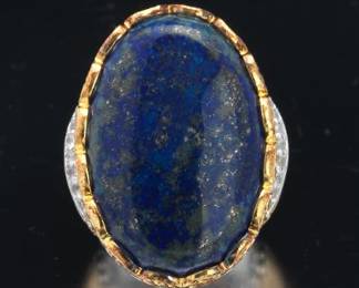 Ladies Impressive Gold, Silver, Clear Stones and Lapis Lazuli Oversized Ring 