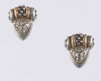 A Pair of Sterling Silver, Diamond, and Gold Earrings 