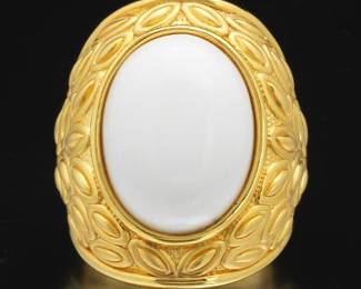 Ladies Gold and White Onyx Composite Oversized Ring 