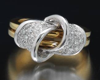 Ladies Italian TwoTone Gold and Diamond Bow Ring 