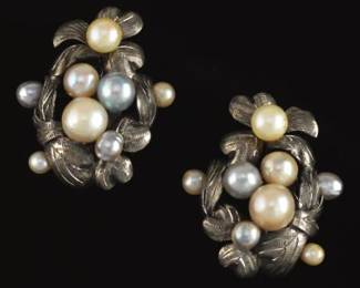 A Pair of Sterling Silver and Pearl Earrings 