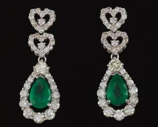 A Pair of Emerald and Diamond Pendant Earrings 