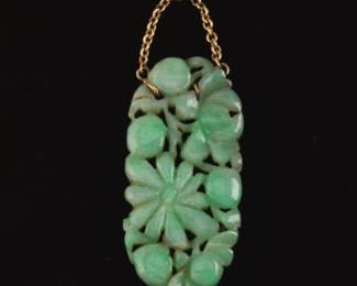 Antique Carved Jadeite Plaque Pendant 