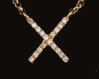 Ladies Gold and Diamond X Necklace 