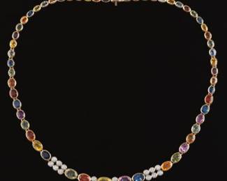 Ladies Fancy Color Sapphire and Diamond Necklace 