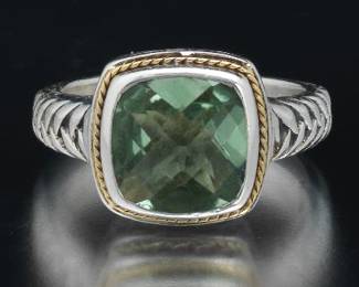 Ladies EFFY Gold, Sterling Silver and Green Amethyst Ring 