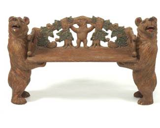 Carved Wood Black Forest Bear Bench