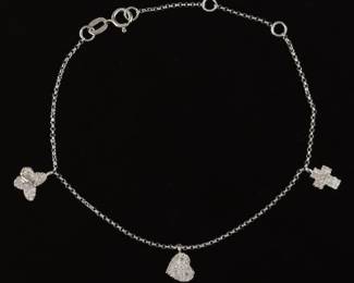 Dainty Gold and Diamond Charm Bracelet 