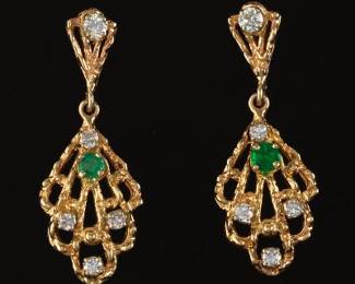 A Pair of Emerald and Diamond Drop Earrings 
