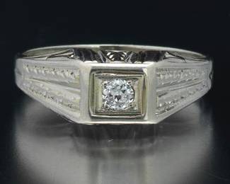 Ladies Art Deco Gold and Diamond Solitaire Ring 