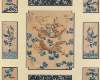 Framed Silk Embroidery Depicting Dragons 