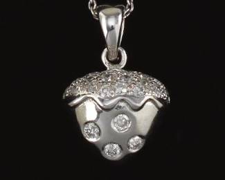 Ladies Gold and Diamond Strawberry Pendant on Chain 