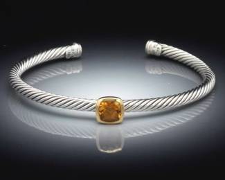 David Yurman Gold, Sterling Silver and Amber Citrine Fix Bangle 