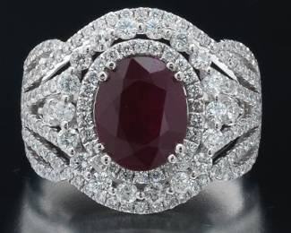 Ladies Natural Burmese Ruby and Diamond Ring, GIA Report 