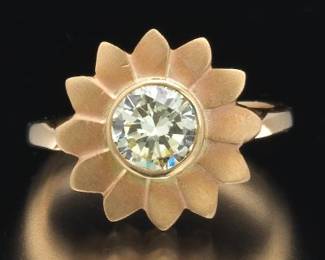 Ladies Gold and 0.95 Ct Fancy Yellow Diamond Floral Ring 